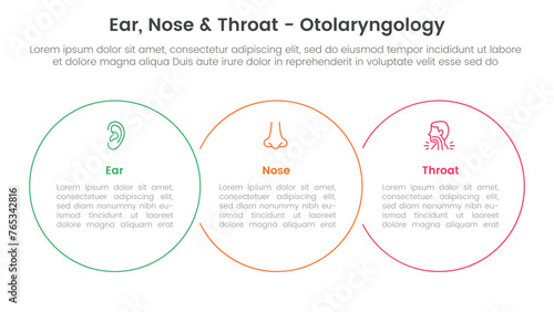 ent health treatment disease infographic 3 point stage template with big circle outline union horizontal for slide presentation