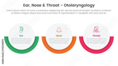 ent health treatment disease infographic 3 point stage template with big circle horizontal layout for slide presentation