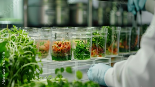 Agricultural scientists are being in a lab. photo