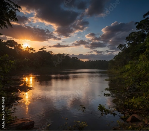 Sunset Over a Jungle Lake