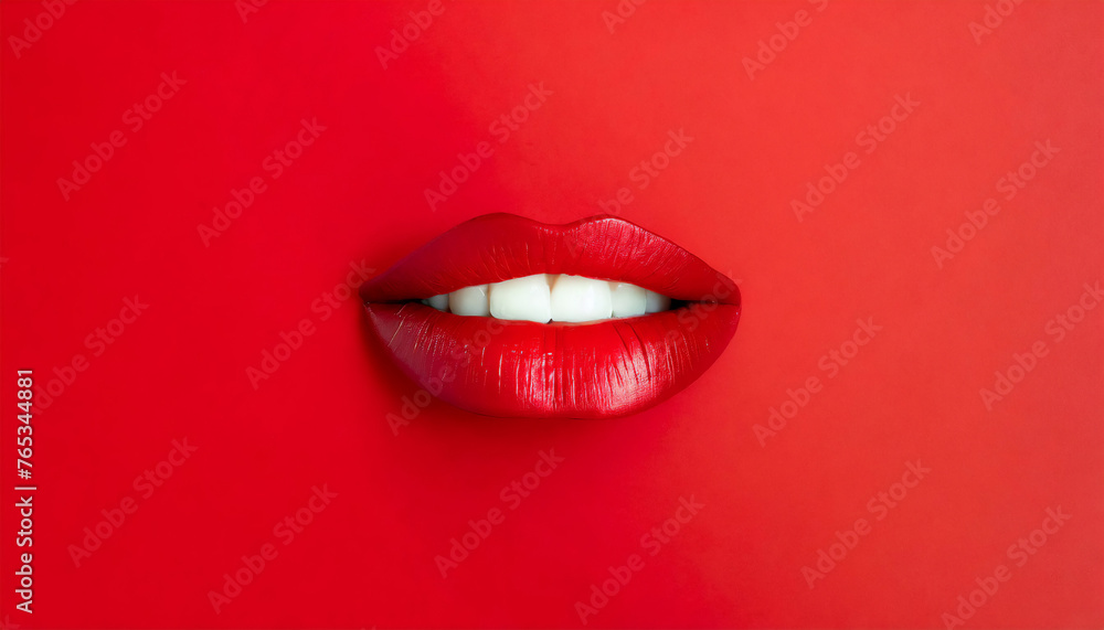 Red lips Kiss, space to write red background Red lips Kiss, space to write red background