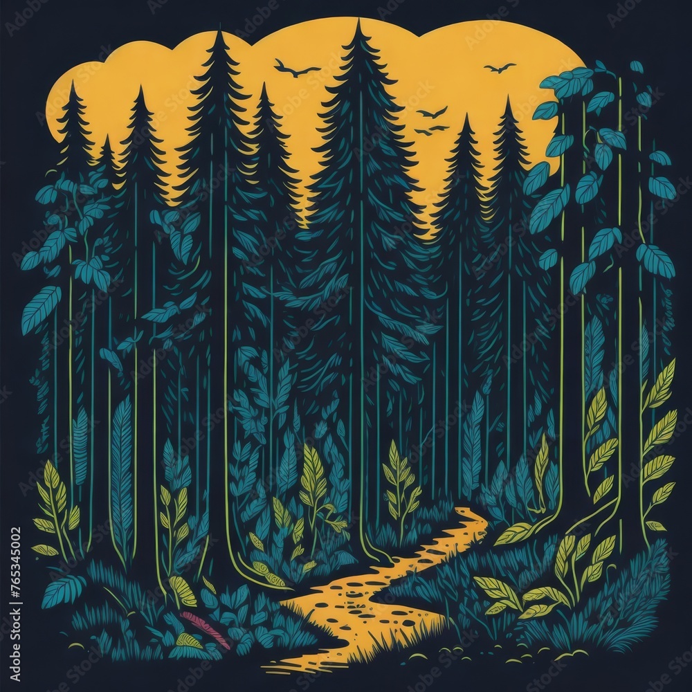 forest in flat illustration for t-shirt design forest in flat illustration for t-shirt design