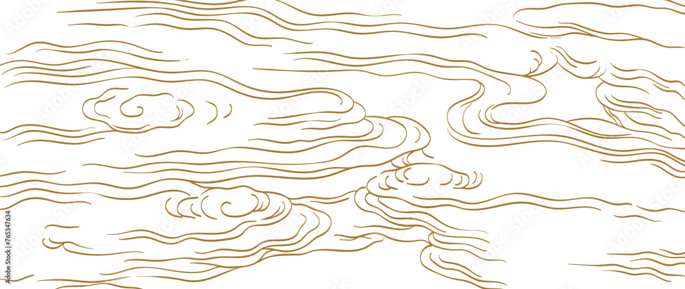 Obraz premium Abstract landscape with Japanese wave pattern vector. Nature art background with Chinese wave and cloud template in oriental style