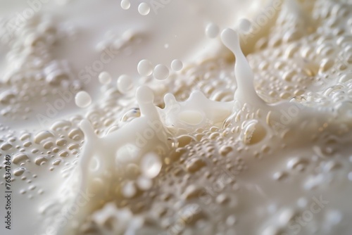 Macro shot of milk droplets frozen in time - Extreme close-up capturing the dynamic motion of milk droplets, demonstrating precision and the hidden art in ordinary moments