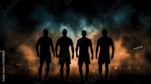 Athletic Silhouettes Preparing for a Night Match - The silhouettes of athletes imbue a mysterious, anticipatory quality as they prepare for a night-time soccer match