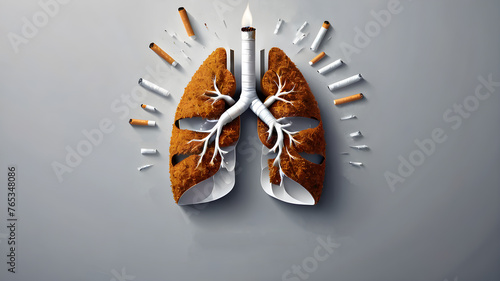smoking, concept of no smoking and World No Tobacco Day with lung and cigarette.  Smoking Addiction.. AI generated image, ai. photo