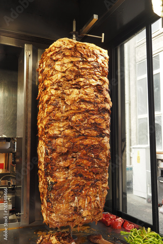 Fototapeta Naklejka Na Ścianę i Meble -   rotating traditional gyros meat close up 