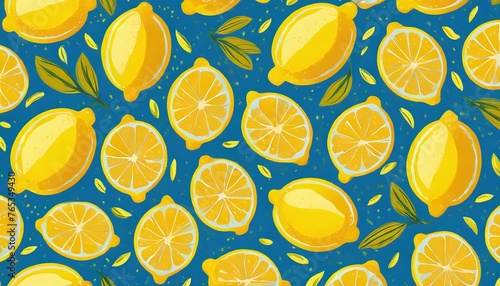 yellow lemon pattern on blue background illustration