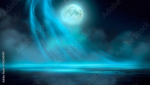 empty night gloomy scene moonlight rays blue neon smoke smog generation