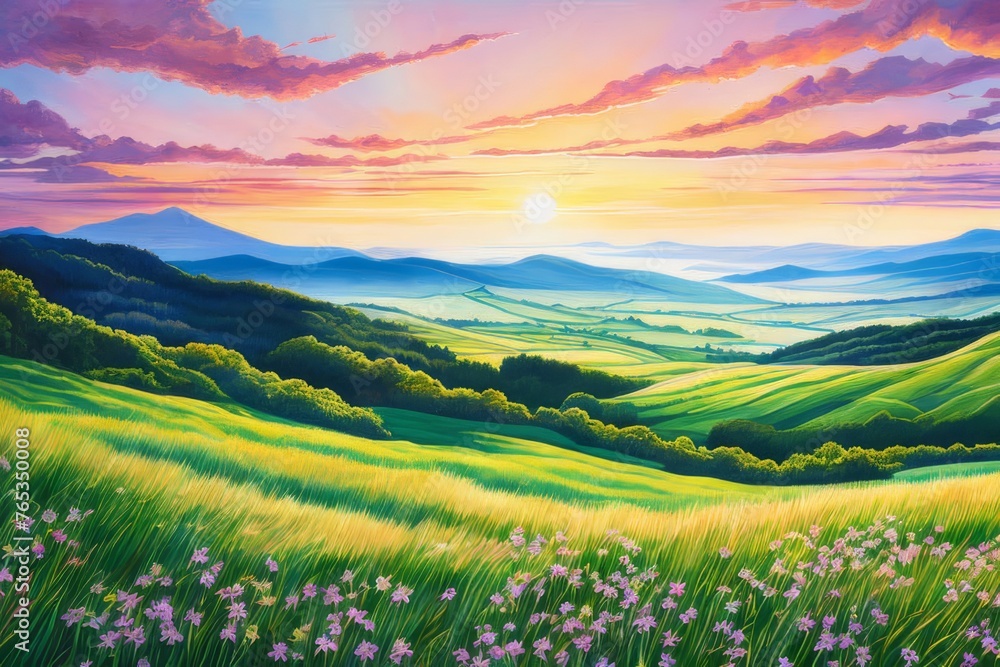 a Green Hills Under Vibrant Skies a Green Hills Under Vibrant Skies