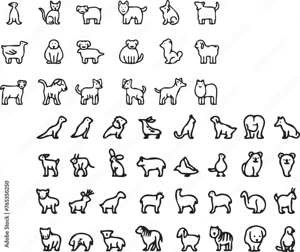 Domestic Animals icons outline set on white background