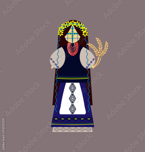 Motanka doll vector illustration for card, banner, and poster. Bright drawing with a traditional doll. Motanka Doll wearing an embroidered costume photo