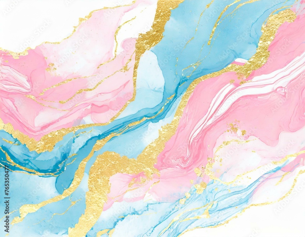 Blue/Pink/Gold Ink on Marble - 3