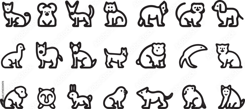 Domestic Animals icons outline set on white background