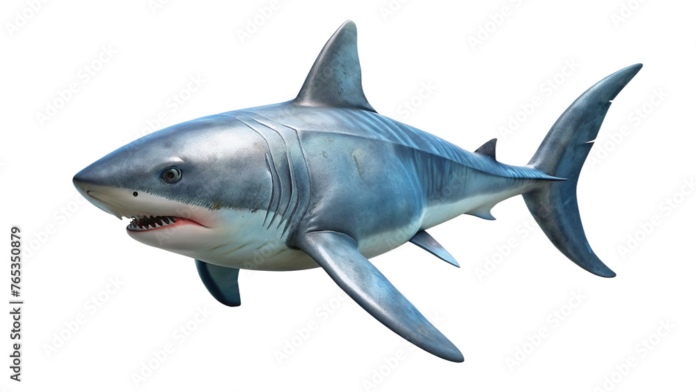 Fototapeta premium shark isolated on white 3D Rendered Carcharodon Carcharias Great White Shark Isolated. 3D rendering 