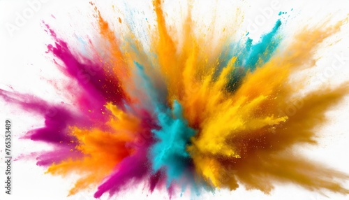 freeze motion of colorful painted powder exploding on white background abstract design of color dust cloud particles explosion splash of colorful painted powder on white background