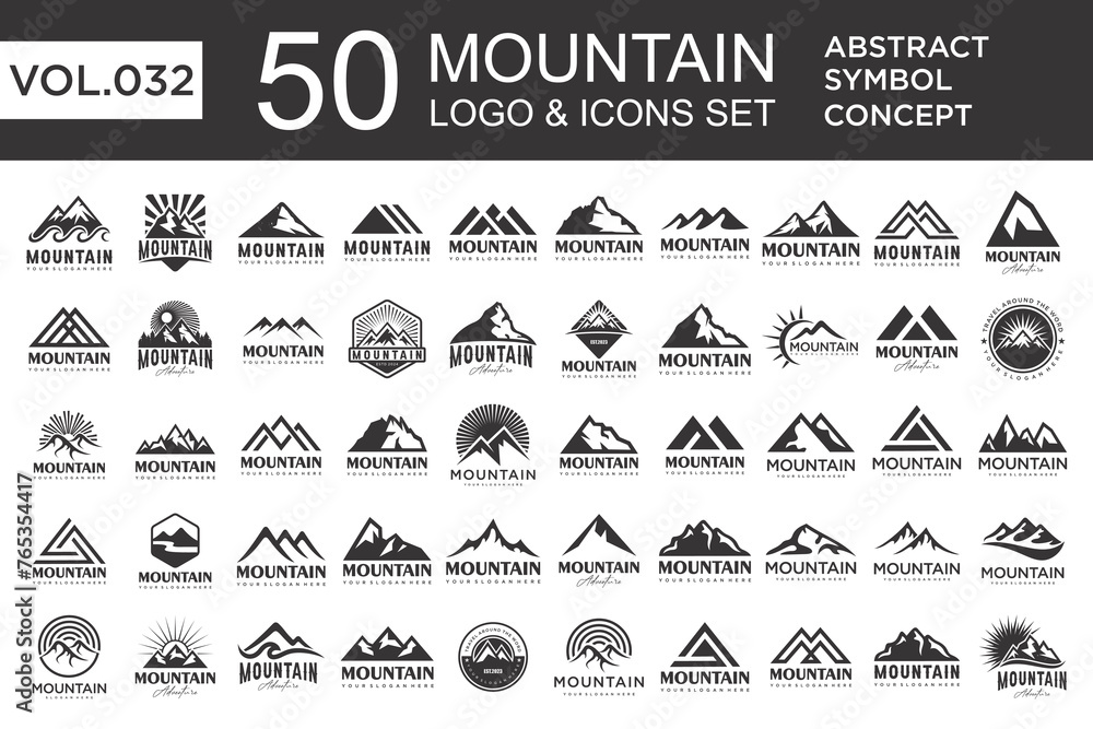 Fototapeta premium Set of abstract mountain logo design template. Vector illustration