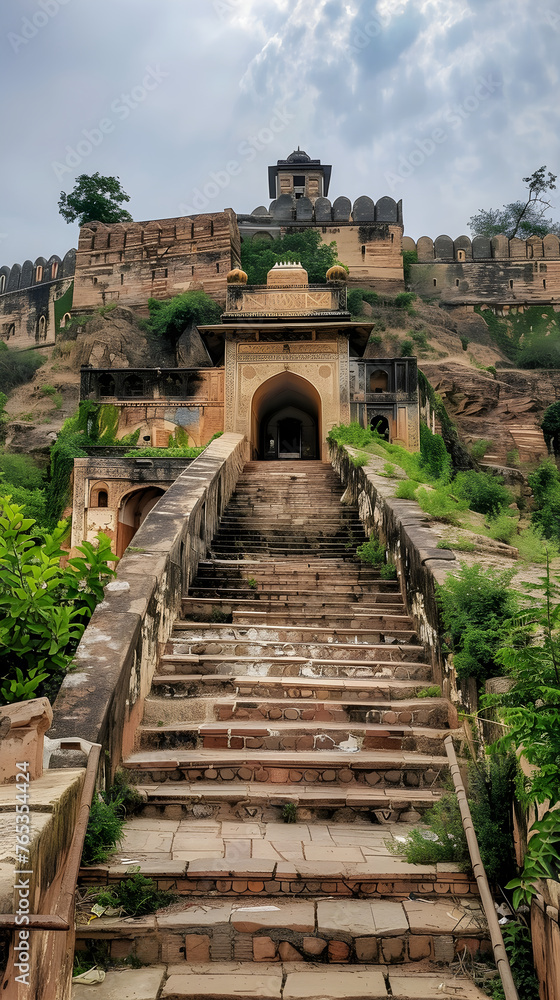 Enthralling Architectural Grandeur - The Timeless Jhansi Fort Amidst Verdant Scenery Under Azure Sky