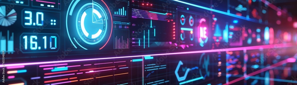Showcasing credit scores and financial history in a dynamic display with a futuristic neon interface, Watercolor tone, pastel, 3d animator - obrazy, fototapety, plakaty 