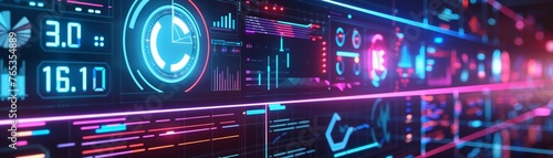 Showcasing credit scores and financial history in a dynamic display with a futuristic neon interface, Watercolor tone, pastel, 3d animator photo