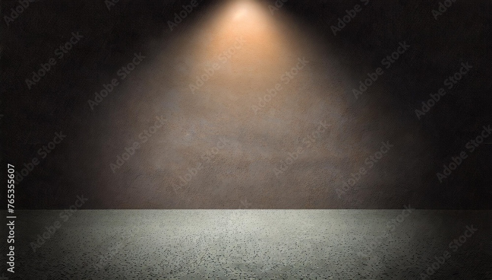 abstract spacious place with dark wall granular floor and spot light from above