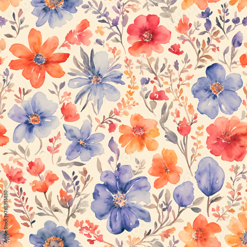 Floral Painting Pattern Seamless Texture, Water Color Repeat Pattern for Fabric Textile Printing Design, Gift Paper, Wallpaper, Book Cover, Outfit, Bag, Shirt, Publication, Curtain, Blanket, Garment
