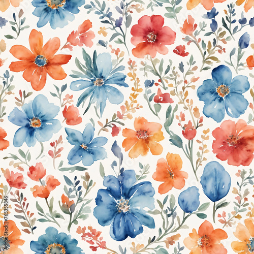 Floral Painting Pattern Seamless Texture, Water Color Repeat Pattern for Fabric Textile Printing Design, Gift Paper, Wallpaper, Book Cover, Outfit, Bag, Shirt, Publication, Curtain, Blanket, Garment
