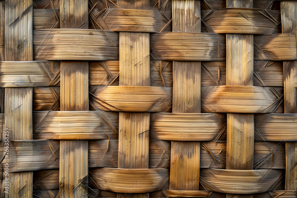 Flat full-frame seamless texture of wicker bamboo wall. Neural network generated image. Not based on any actual scene or pattern. Flat full-frame seamless texture of wicker bamboo wall. Neural network generated image. Not based on any actual scene or pattern.