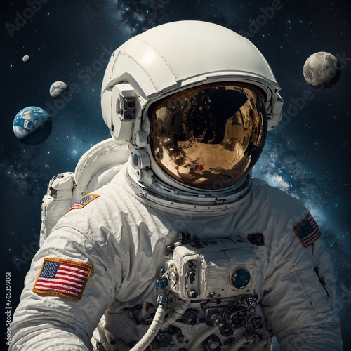 Astronaut Standing On The Moon Looking Towards A Distant Earth