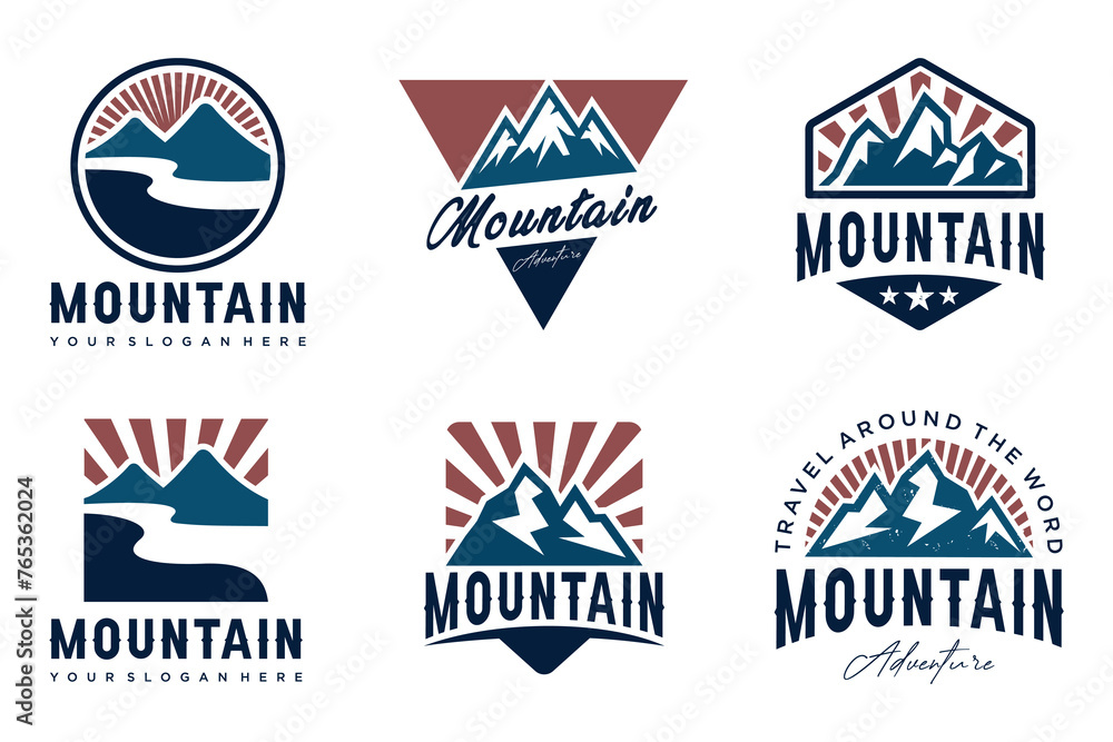 Mountain icon set logo design . Rocks and peaks logo elements . Vector illustration