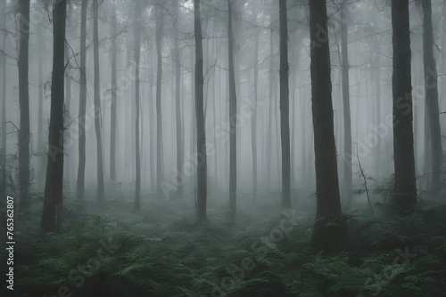 In a foggy forest on a rainy day ai