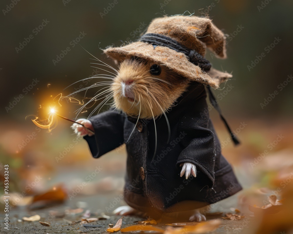 Obraz premium Whiskered Whisk, The Guinea Pig Wizard Sashimi - Magical Chef Concocting Miniature Spells