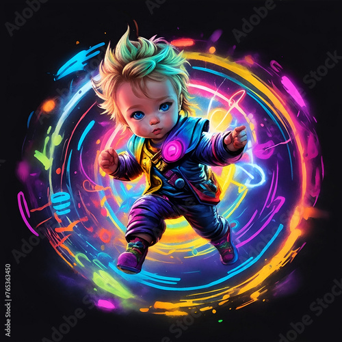 Colored baby character illustration hero on flat backround