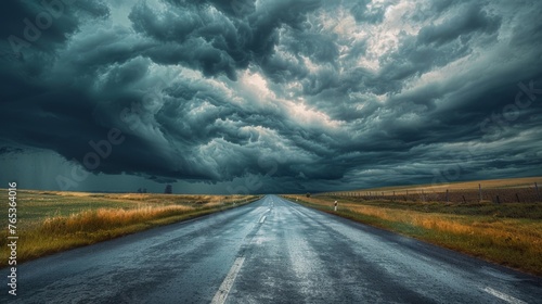 A road leading towards a dramatic stormy sky,  symbolizing the resilience and determination of startups in the face of adversity photo