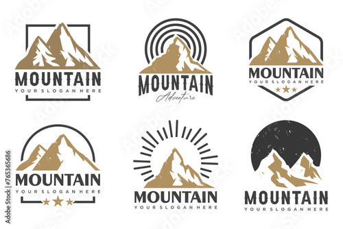 set of Mountains, rocks and peaks logo design elements . Vector illustration