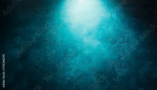 dark blue background texture with black vignette in old vintage grunge textured border design dark elegant teal color wall with light spotlight center © Heaven