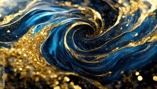 spectacular high quality abstract background of a whirlpool of dark blue and gold digital art 3d illustration mable with liquid texture like turbulent waves