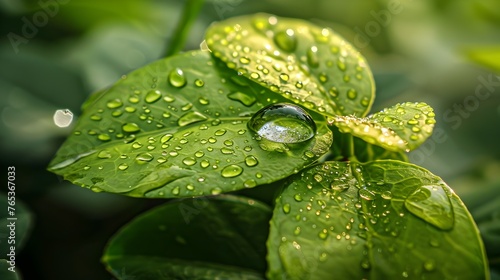 Nature green leaves background with dew, Rain drops on green leaf nature background. Nature background of green leaves. Close up background nature of green leave