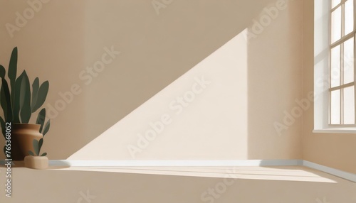 minimalist interior design with empty room beige wall light window white background minimal copy space for displaying your product