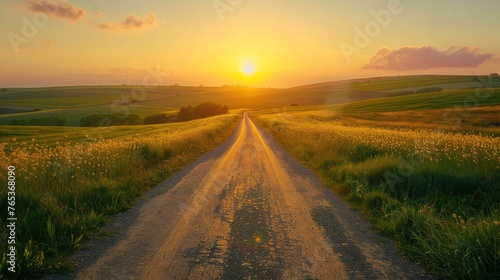 A road leading towards a sunrise over the horizon, symbolizing the dawn of new opportunities and successes for startups