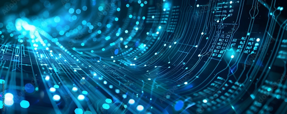 Digital futuristic technology abstract banner background illuminated by vibrant neon lights, forming a dynamic and interconnected network of systems Digital futuristic technology abstract banner background illuminated by vibrant neon lights, forming a dynamic and interconnected network of systems