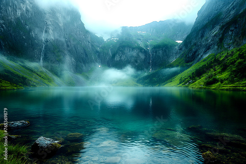 A river runs through a forest with a forest in the background