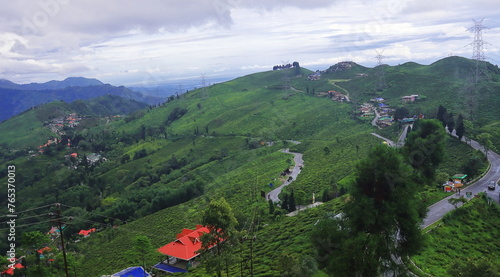 Cuadro en lienzo panorama of lush green himalaya mountain foothills and famous darjeeling tea gar