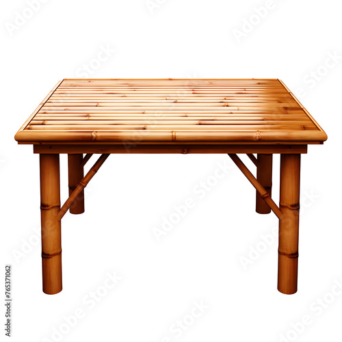 Natural bamboo folding table with chair isolated on white and transparent background