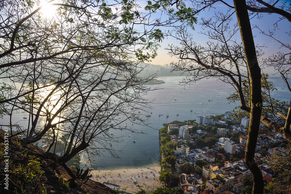 Urca Beach and Neighborhood seen from a Viewpoint along the Hiking Trails of the Sugarloaf Mountain - Rio de Janeiro, Brazil Urca Beach and Neighborhood seen from a Viewpoint along the Hiking Trails of the Sugarloaf Mountain - Rio de Janeiro, Brazil