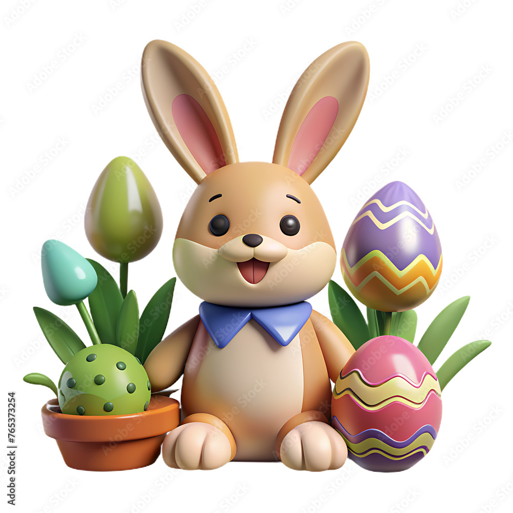 Obraz premium colorful happy bunny with many easter eggs on grass festive background for decorative design