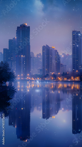 Jinan Cityscape: A Mesmerizing Blend of Modern Architecture, Reflections, and Night Illuminations © Minerva