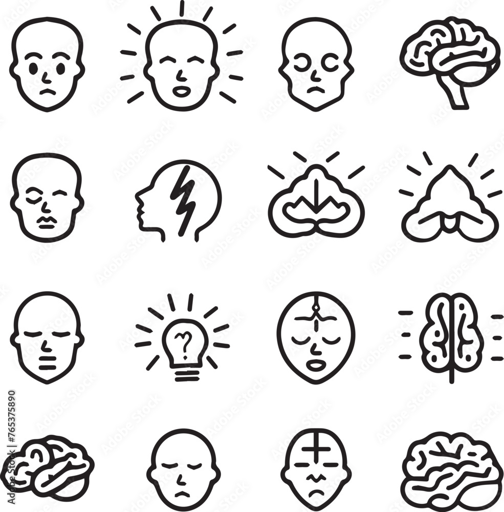 Mental health black outline icon set on white background Mental health black outline icon set on white background