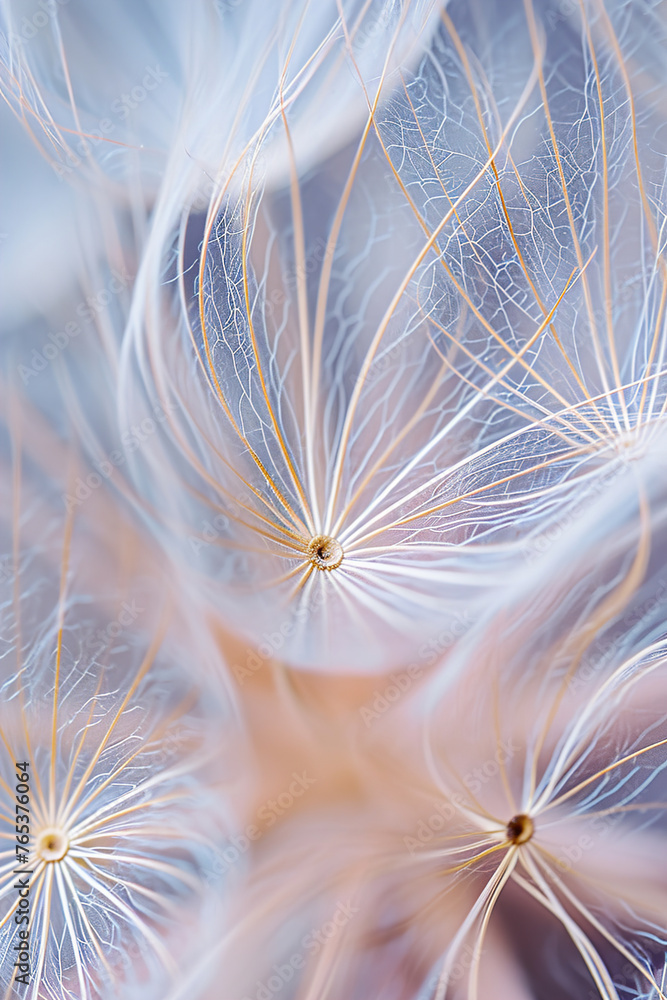 Naklejka premium Delicate details of dandelion seeds up close, highlighting their structure and fragility.