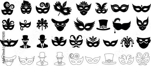 masquerade vector illustration, a set of masquerade masks collection. Perfect for mystery, disguise, party, events. Stylish designs for theatrical performances, carnivals, festivals